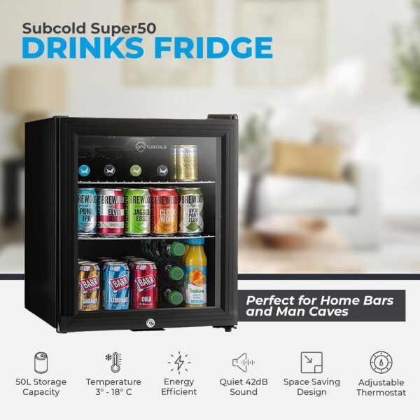 Subcold Super50 LED Beer Fridge  55 Cans | 3-18°C | Glass Door [Energy Class E]