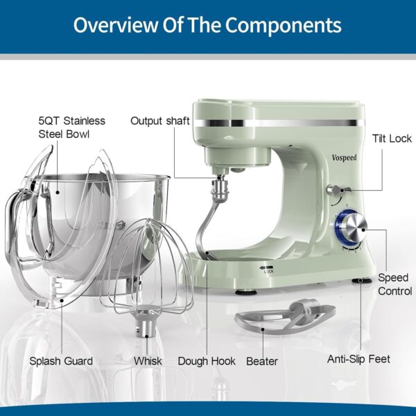 71TukygG7tL._AC_SL1500_.jpg Vospeed Stand Mixer,5 Quarts 8-Speed 1000W Tilt-Head Food Mixer