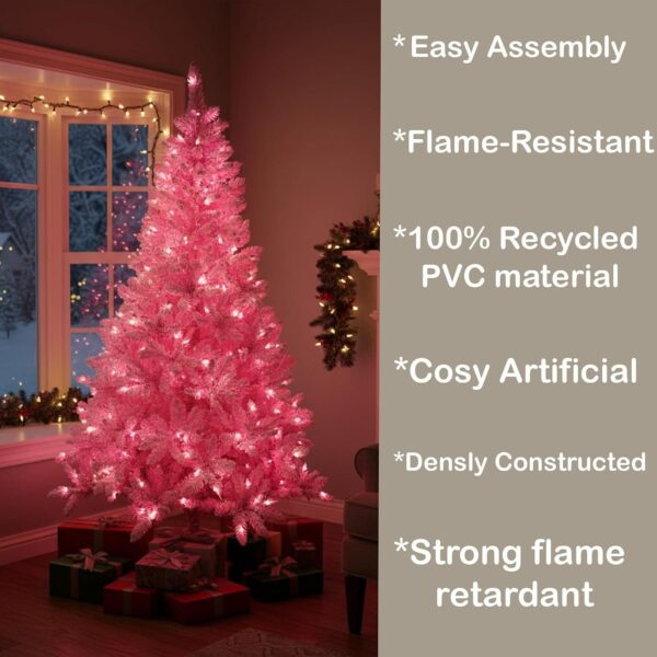 71UnQvInX-L._AC_SL1500_.jpg 8Ft Flocked Prelit Pink Christmas Tree with Pink LED Lights Multifunction