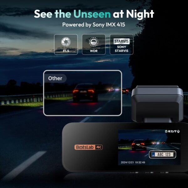 BOTSLAB 4K Dash Cam Front and Rear, with Hardwire Kit, STARVIS, 64 GB Card