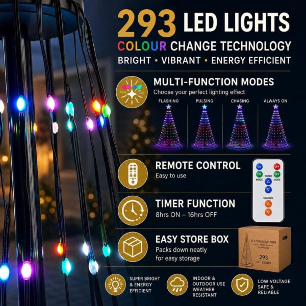 71VkNnEiGOL._AC_SL1254_.jpg 6ft (180cm) LED Christmas Tree Outdoor Indoor Decoration, 293 Colour Changing Lights