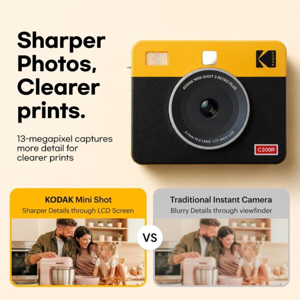 71WEND7KRxL._AC_SL1500_.jpg KODAK Mini Shot 3 Retro 3x3 Instant Camera, Photo Printer, 38 Sheet, Yellow