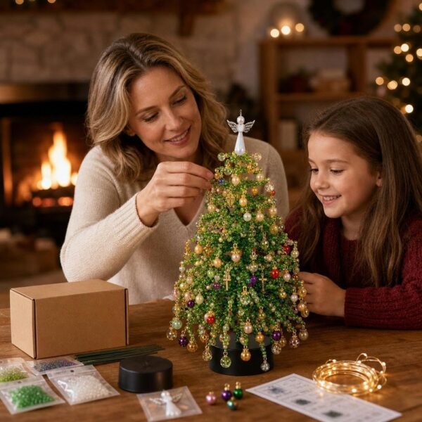 71dhrIqGa5L._AC_SL1001_.jpg DIY Beaded Christmas Tree Kit with Lights, 3D Holiday Craft Set