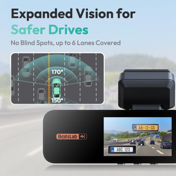 BOTSLAB 4K Dash Cam Front and Rear, with Hardwire Kit, STARVIS, 64 GB Card