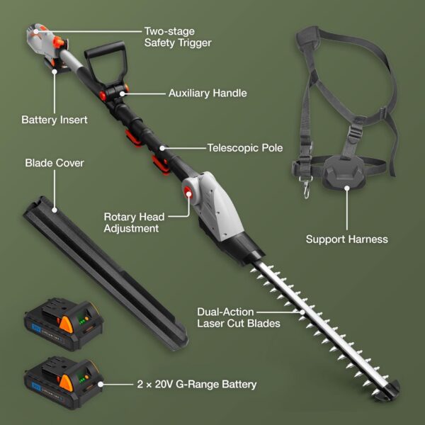 71iQY9BPiQL._AC_SL1500_.jpg VonHaus Pole Hedge Trimmer Cordless 20V – x2 Batteries & Charger, G-Series