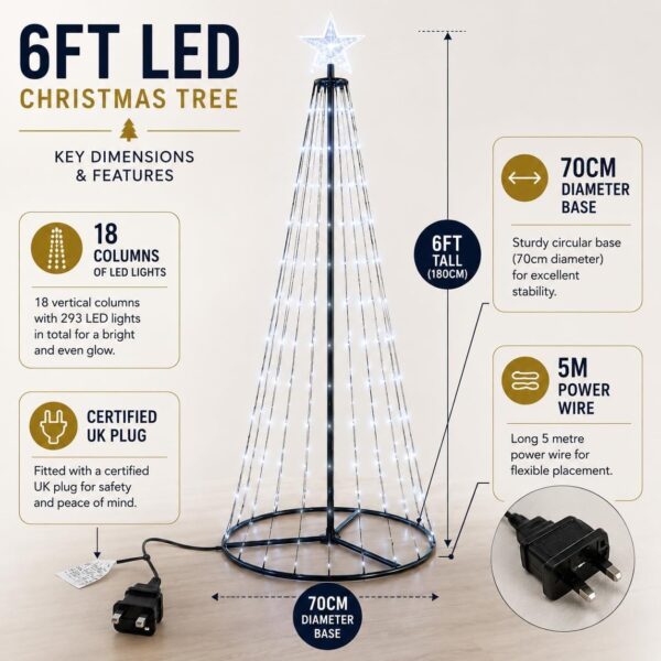 71kTtw4CTgL._AC_SL1254_.jpg 6ft (180cm) LED Christmas Tree Outdoor Indoor Decoration, 293 Colour Changing Lights