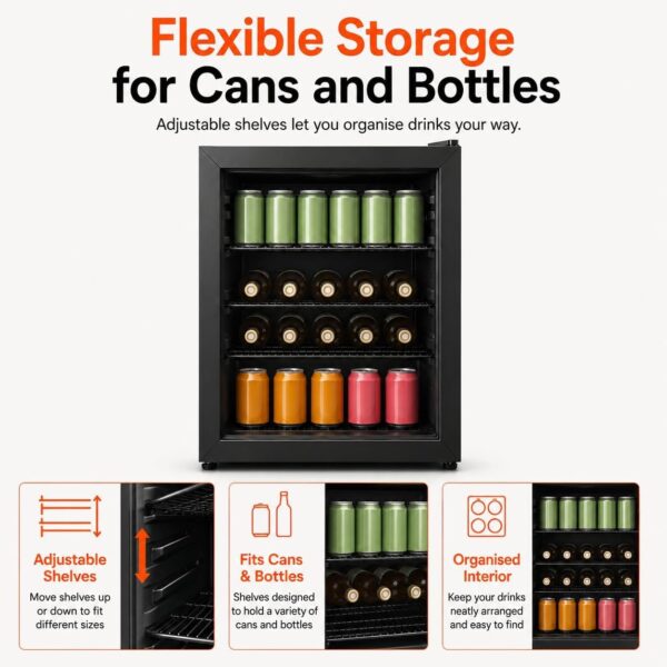 Cookology 70L Under-Counter Drinks Fridge - Beer & Wine Storage - Black [Energy Class F]