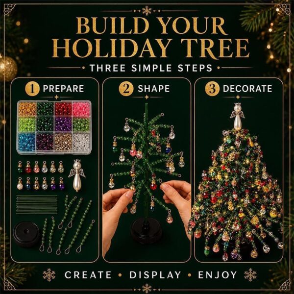 71p1ERyF7-L._AC_SL1001_.jpg DIY Beaded Christmas Tree Kit with Lights, 3D Holiday Craft Set
