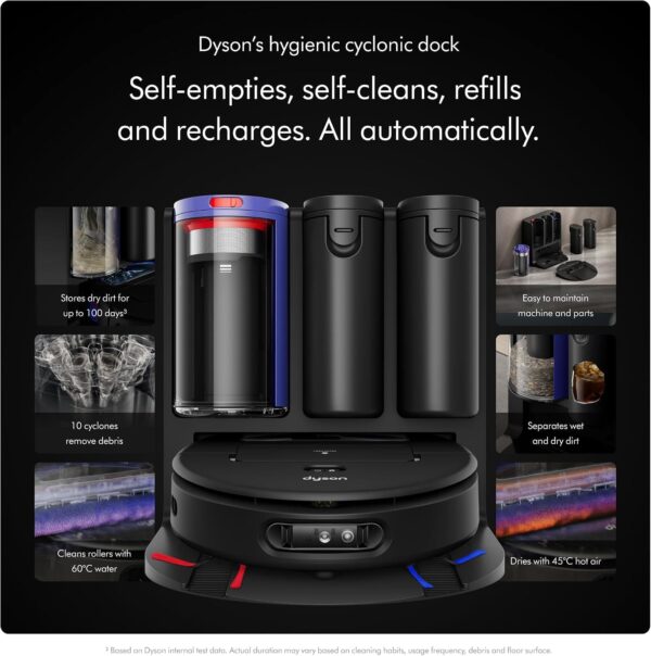 71qVWSUID8L._AC_SL1500_.jpg Dyson Robot Vacuum, Self-Cleaning, Self-Emptying, Black and Blue