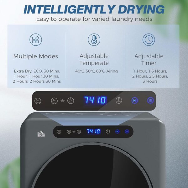 HOMCOM Vented Tumble Dryer 5kg Wet Laundry/3kg Dry Capacity 1000W Grey [Energy Class G]