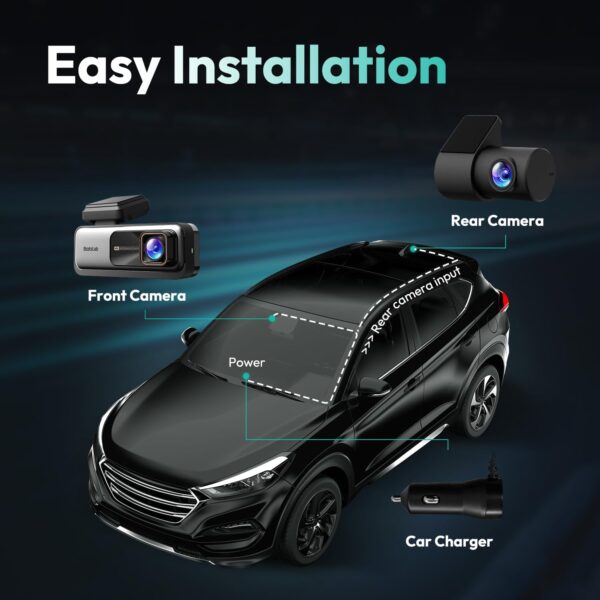 BOTSLAB 4K Dash Cam Front and Rear, with Hardwire Kit, STARVIS, 64 GB Card