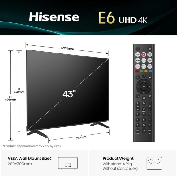 71v4ftgHsuL._AC_SL1500_.jpg Hisense 43 Inch 43E6QTUK 4K Ultra HD Smart AI TV