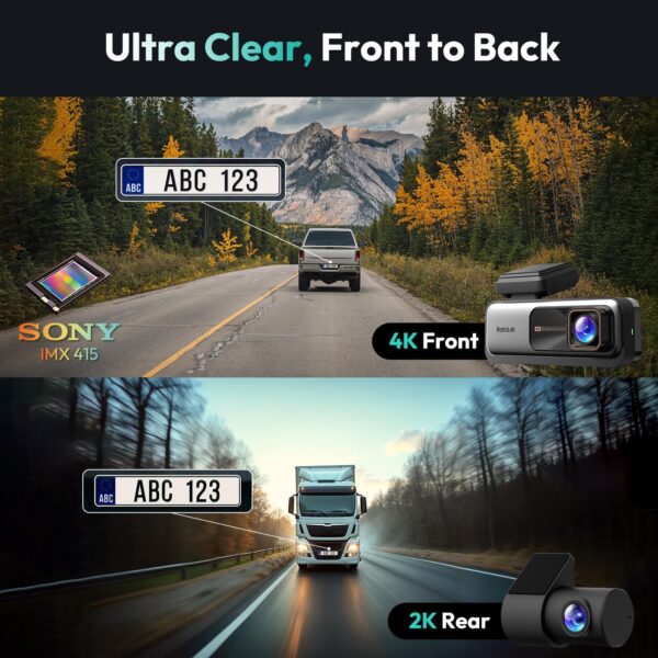 BOTSLAB 4K Dash Cam Front and Rear, with Hardwire Kit, STARVIS, 64 GB Card