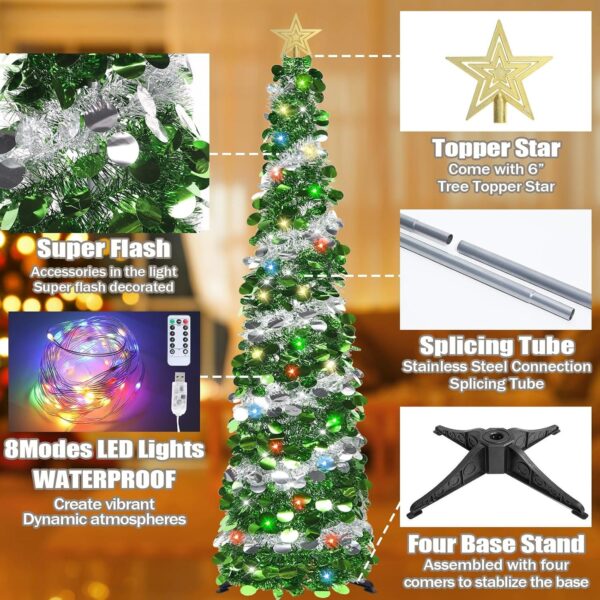 8164aqWN7CL._AC_SL1500_.jpg HMASYO 6FT/1.8M Pop Up Tinsel Christmas Tree with 100 Timer Lights & Remote