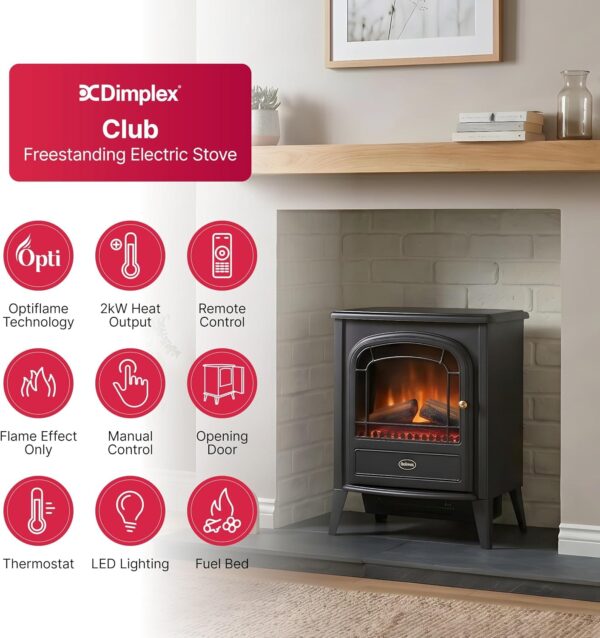 81CJT8z6GoL._AC_SL1500_.jpg Dimplex Club Optiflame Electric Stove, Black Freestanding Electric Fire with Artificial Logs