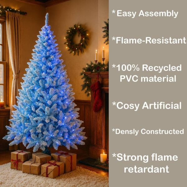 8Ft Flocked Prelit Blue Christmas Tree with Blue LED Lights Multifunction
