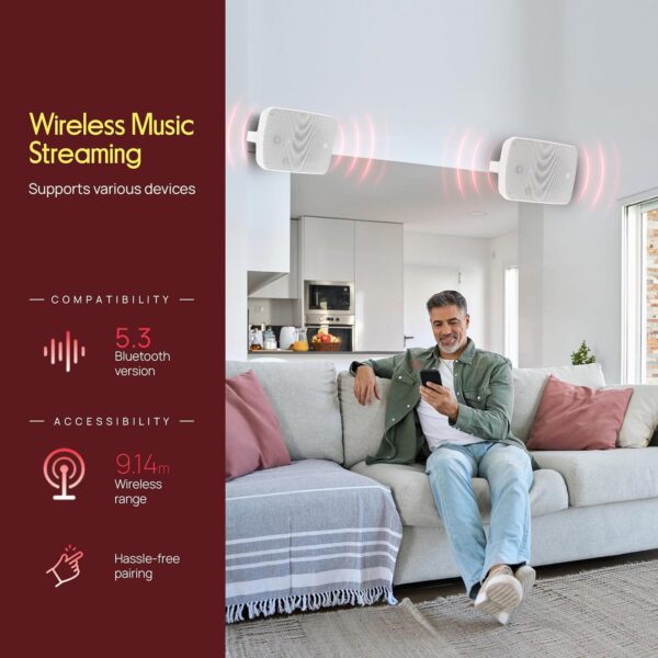81D2yEoLr4L._AC_SL1500_.jpg Pyle Bluetooth Garden Speakers Pair – 16.5 cm (6.5") 800W Weatherproof Wall/Ceiling Mounted Outdoor Wireless Speaker System
