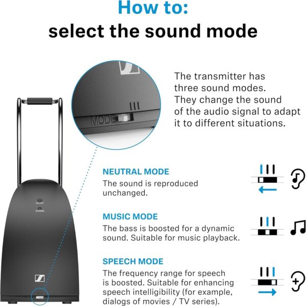 81HOpSKQucL._AC_.jpg Sennheiser RS 120-W On-Ear Wireless Headphones for Crystal-clear TV Listening with 3 Sound Modes, Lightweight Design, Easy Volume Control, 60 m Range and Convenient Transmitter/Charger Combo - Black