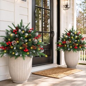 2-Pack Prelit Christmas Pot Inserts with Pinecones & Berries