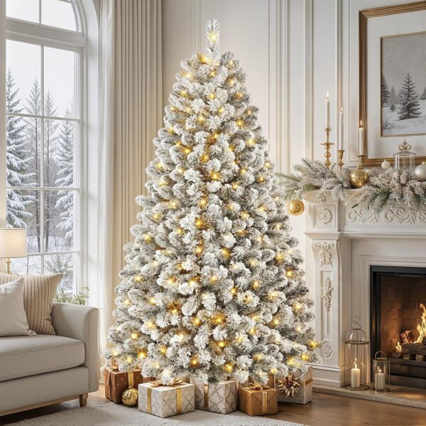 81KrhUclEQL._AC_SL1500_.jpg SHareconn 7ft Pre Lit Christmas Tree Snow Flocked with 13 Modes & 932 Tips