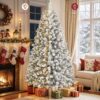 81NohJVouqL._AC_SL1500_.jpg SHareconn 7ft Pre Lit Christmas Tree Snow Flocked with 13 Modes & 932 Tips