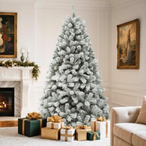 YITAHOME Christmas Tree 6ft, Full Snow Flocked Artificial Tree with Foldable Metal Stand & Metal Frame