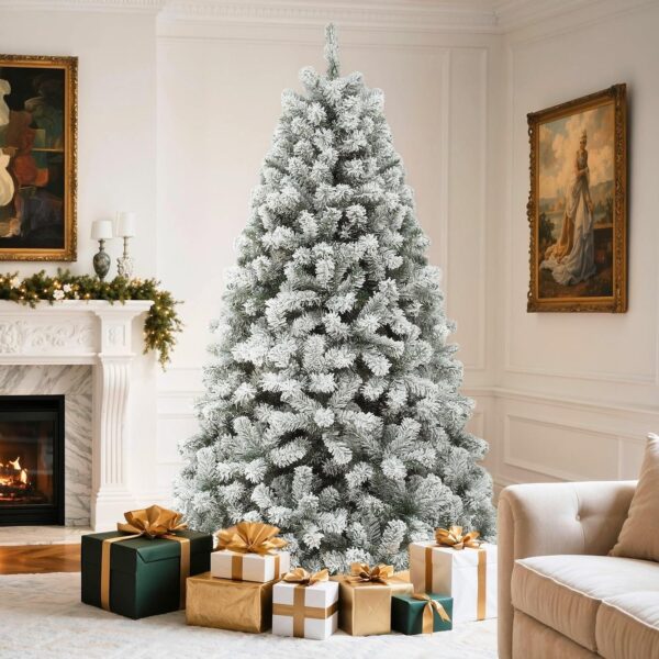 81VekQuAtoL._AC_SL1500_.jpg YITAHOME Christmas Tree 6ft, Full Snow Flocked Artificial Tree with Foldable Metal Stand & Metal Frame