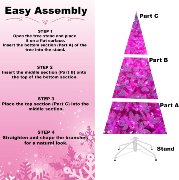81ZJH31VywL._AC_SL1500_.jpg 8Ft Flocked Prelit Pink Christmas Tree with Pink LED Lights Multifunction