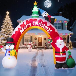 10FT Christmas Inflatables Archway with Santa Claus, Snowman & Christmas Tree