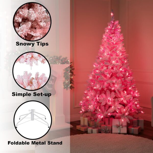 81ftFhQugiL._AC_SL1500_.jpg 8Ft Flocked Prelit Pink Christmas Tree with Pink LED Lights Multifunction