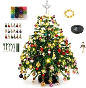 DIY Beaded Christmas Tree Kit with Lights, 3D Holiday Craft Set