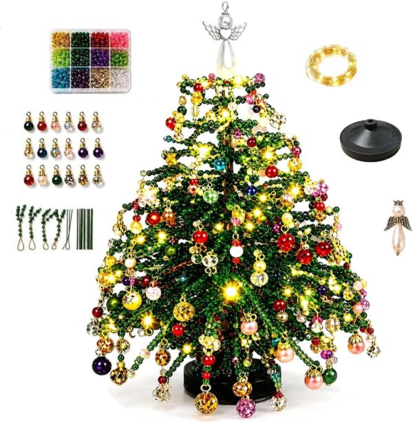 81iXXA1WJnL._AC_SL1500_.jpg DIY Beaded Christmas Tree Kit with Lights, 3D Holiday Craft Set