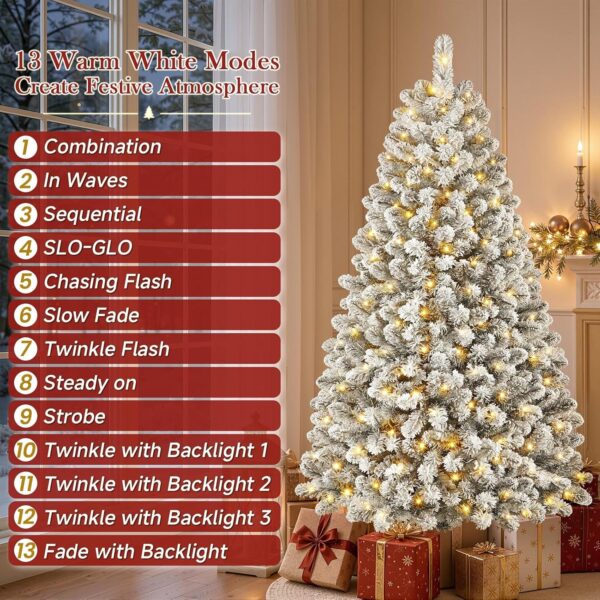 81jMjUH4ZSL._AC_SL1500_.jpg SHareconn 7ft Pre Lit Christmas Tree Snow Flocked with 13 Modes & 932 Tips