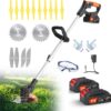 81kStn6DEKL._AC_SL1500_.jpg Cordless Strimmer 21V Li-ion Batteries Metal Blade Strimmer grass trimmers With Fast Charger 20 different types of blades for Garden Clearing Weeds Flower Trees (BLACK)