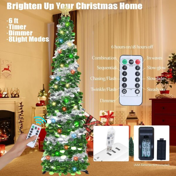 81sSz2sQDrL._AC_SL1500_.jpg HMASYO 6FT/1.8M Pop Up Tinsel Christmas Tree with 100 Timer Lights & Remote