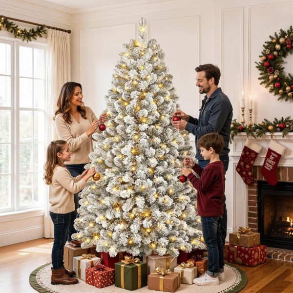 81sYQ3LEccL._AC_SL1500_.jpg SHareconn 7ft Pre Lit Christmas Tree Snow Flocked with 13 Modes & 932 Tips