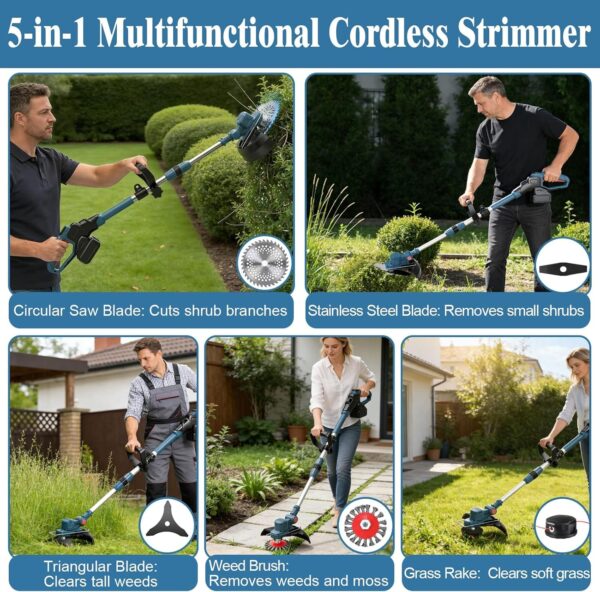 81tV8f8Q6AL._AC_SL1500_.jpg Cordless Strimmer, Garden Strimmer Cordless with Weed Brush and 2 x 4.0Ah Battery