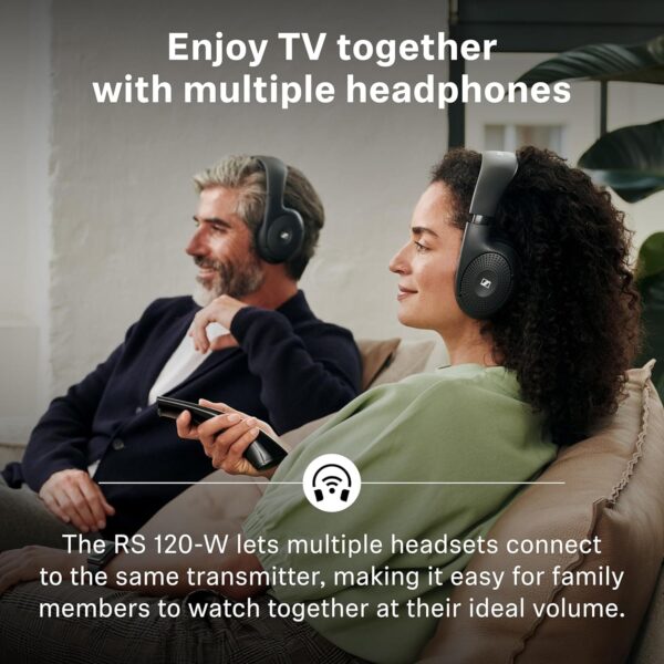 81uDY59UwwL._AC_.jpg Sennheiser RS 120-W On-Ear Wireless Headphones for Crystal-clear TV Listening with 3 Sound Modes, Lightweight Design, Easy Volume Control, 60 m Range and Convenient Transmitter/Charger Combo - Black