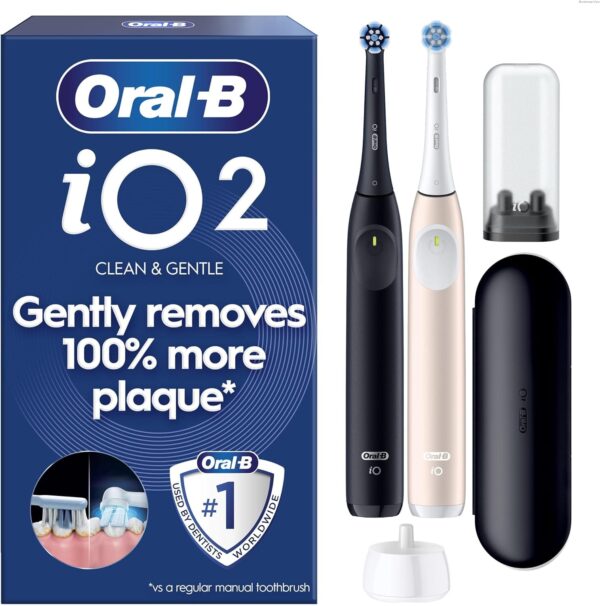 81uRCOYcY9L._AC_SL1500_.jpg Oral-B iO2 Duo Electric Toothbrushes, 2 Handles, Night Black and Calm Pink