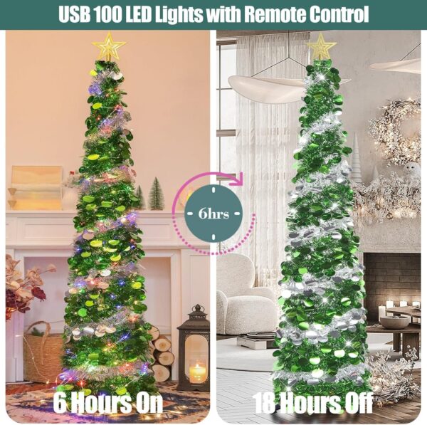 81xKbVcCA-L._AC_SL1500_.jpg HMASYO 6FT/1.8M Pop Up Tinsel Christmas Tree with 100 Timer Lights & Remote