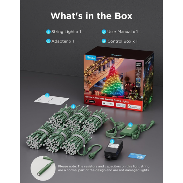 Govee Christmas Sparkle String Lights, RGBWIC Lights with 375 LEDs, 30m [Energy Class G]