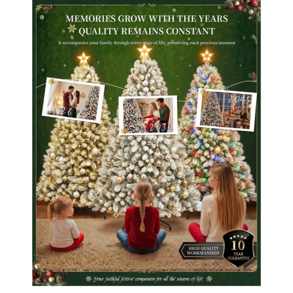 9-9.png 7Ft Christmas Tree Snowy Flocked with Warm White & Multicolour Lights