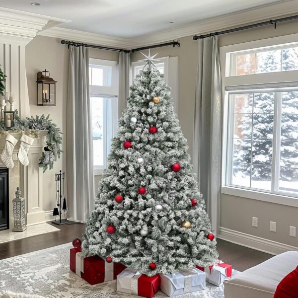 91JRiVCppdL._AC_SL1500_.jpg YITAHOME Christmas Tree 6ft, Full Snow Flocked Artificial Tree with Foldable Metal Stand & Metal Frame