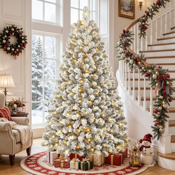 91c5ZMjUphL._AC_SL1500_.jpg SHareconn 7ft Pre Lit Christmas Tree Snow Flocked with 13 Modes & 932 Tips